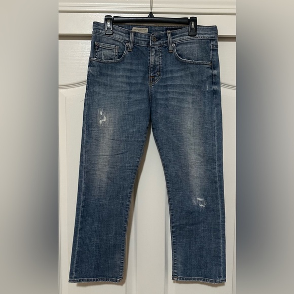 Ag Adriano Goldschmied Denim - AG Adriano Goldschmied EX Boyfriend Crop Stretch Distressed Blue Jeans 28R